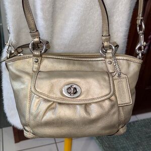 Coach Leah NYE Satchel  Crossbody bag
Leather  gold metallic  front turn lock
